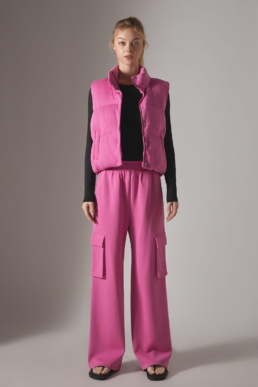 endless rose Knit Puffer Vest PINK