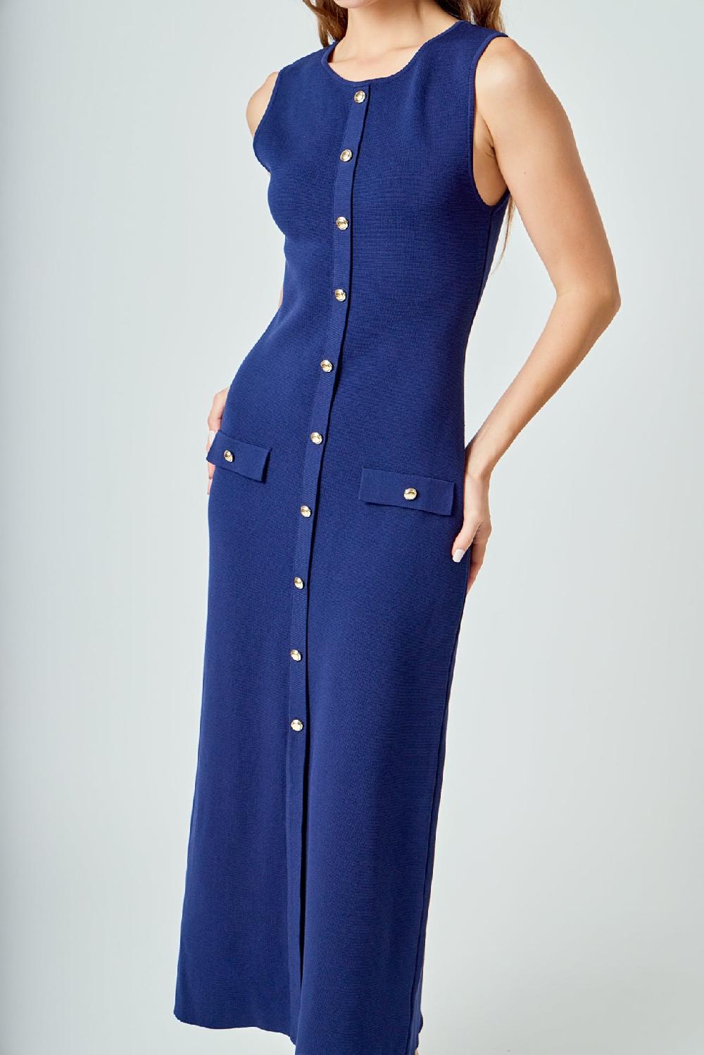 Endless Rose Knit Sleeveless Midi Dress NAVY