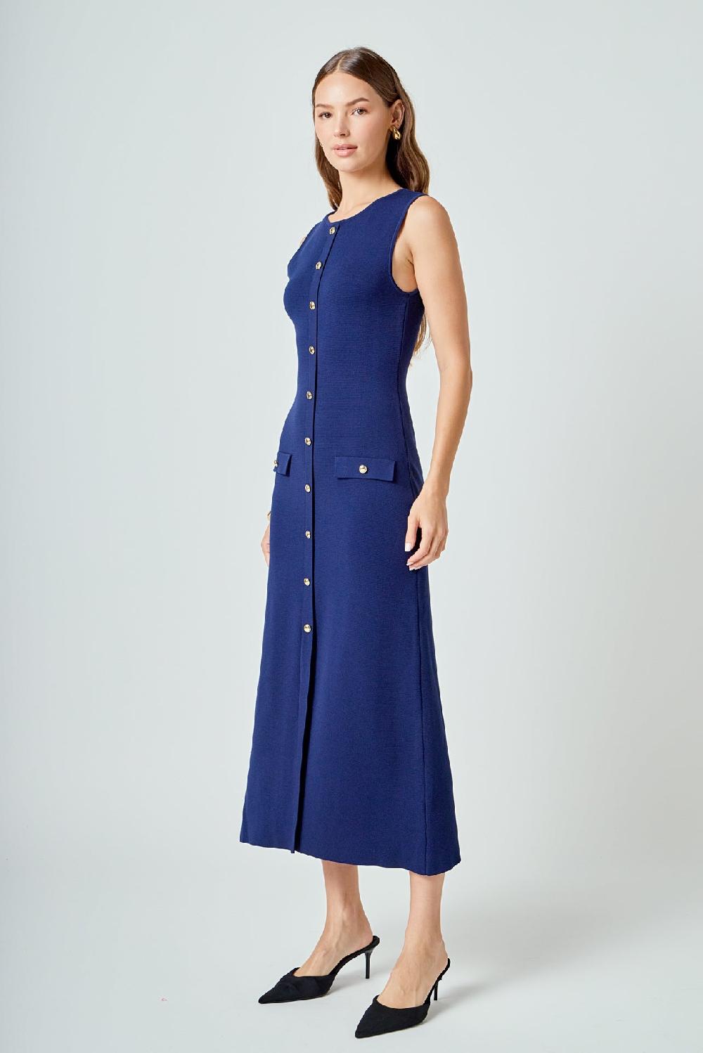 Endless Rose Knit Sleeveless Midi Dress NAVY