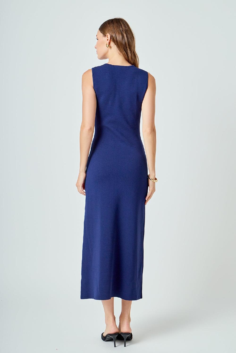 Endless Rose Knit Sleeveless Midi Dress NAVY