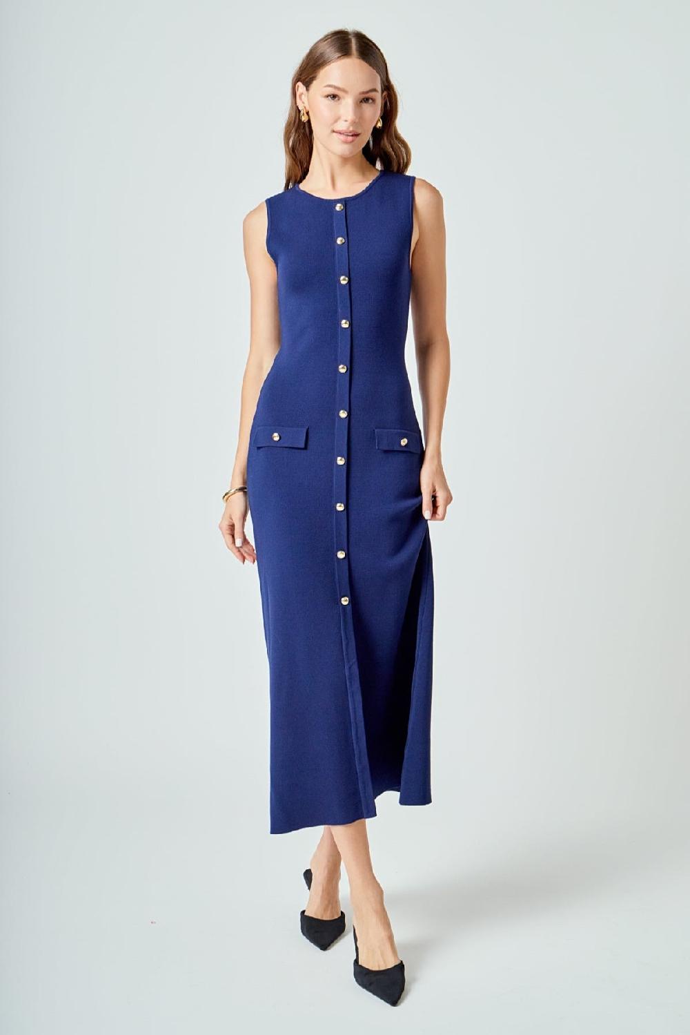 endless rose Knit Sleeveless Midi Dress NAVY