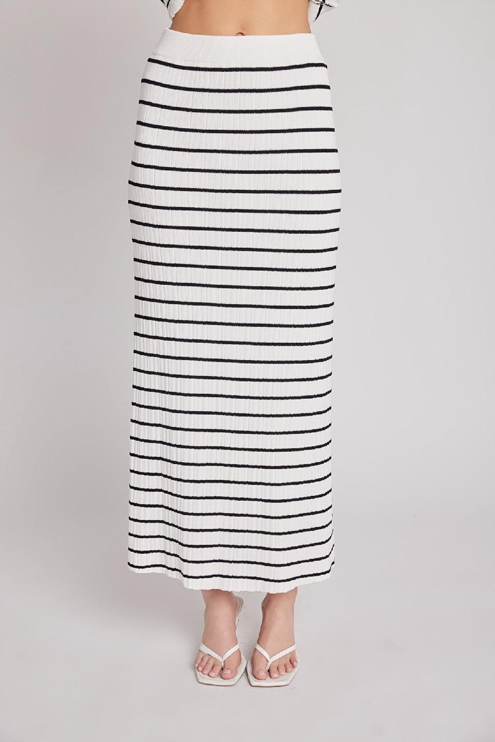 Endless Rose Knit Striped Maxi Skirt IVORY/BLACK