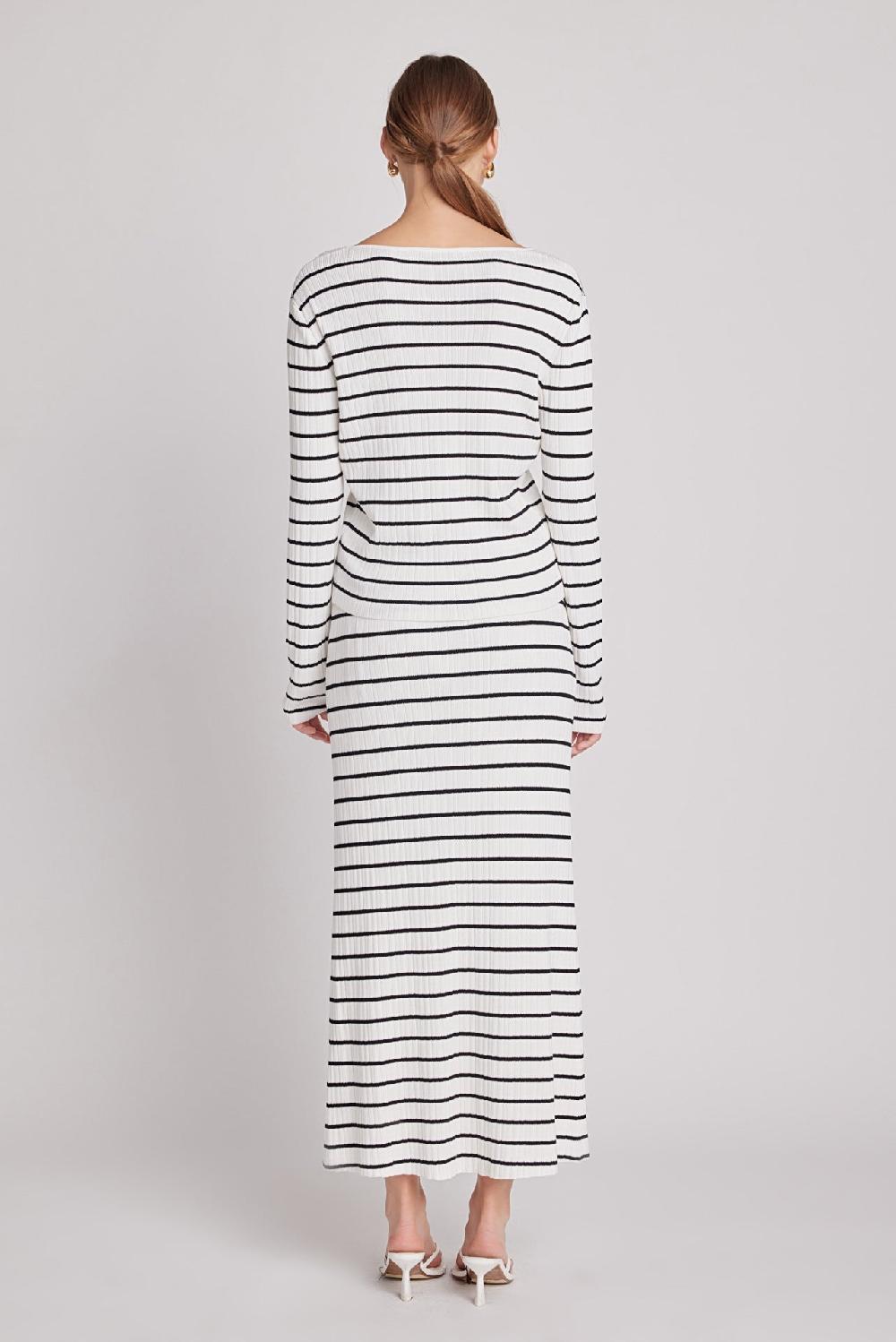 Endless Rose Knit Striped Maxi Skirt IVORY/BLACK