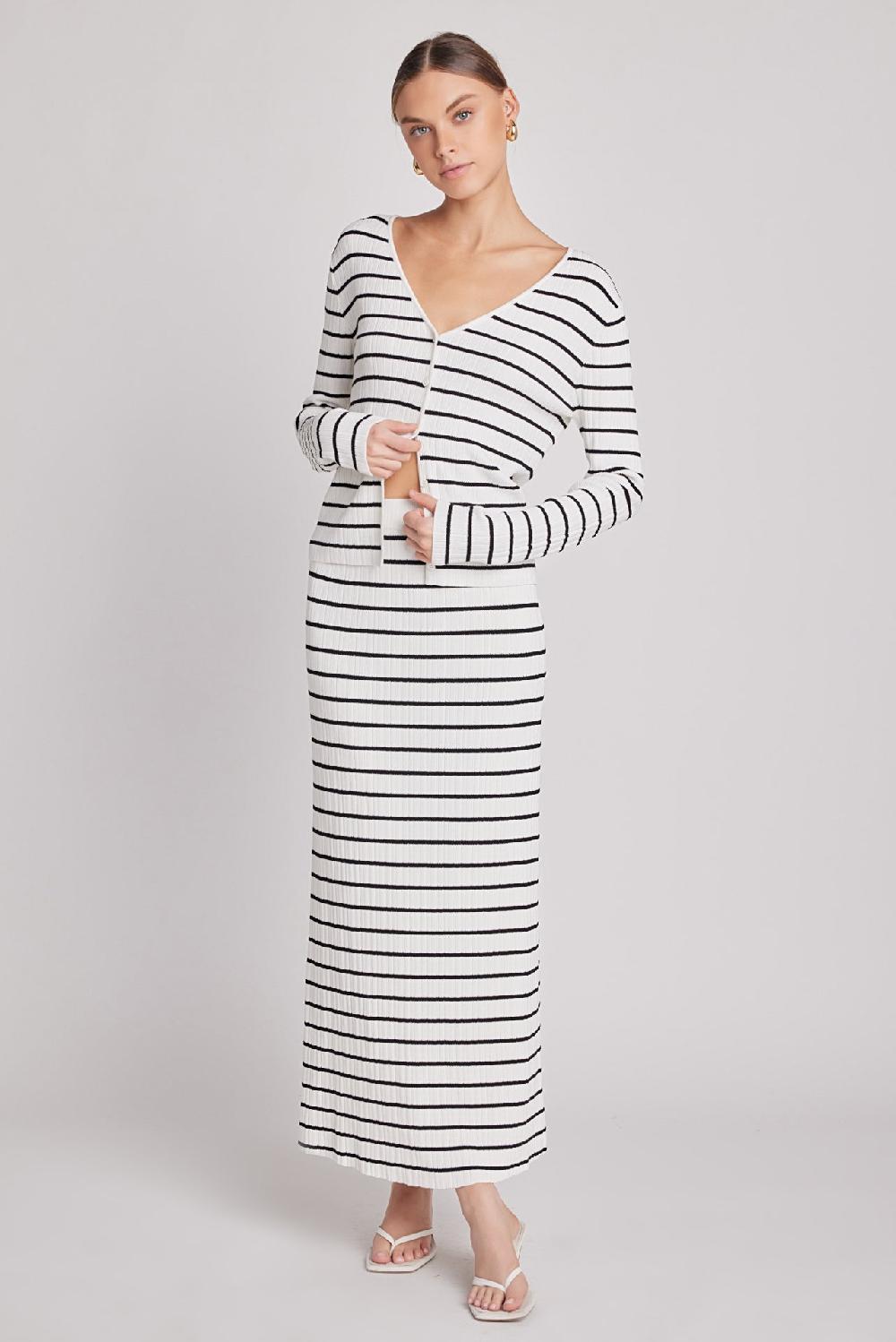 endless rose Knit Striped Maxi Skirt IVORY/BLACK