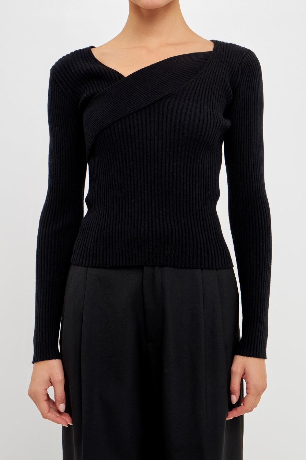 Endless Rose Knit Wrap Sweater BLACK