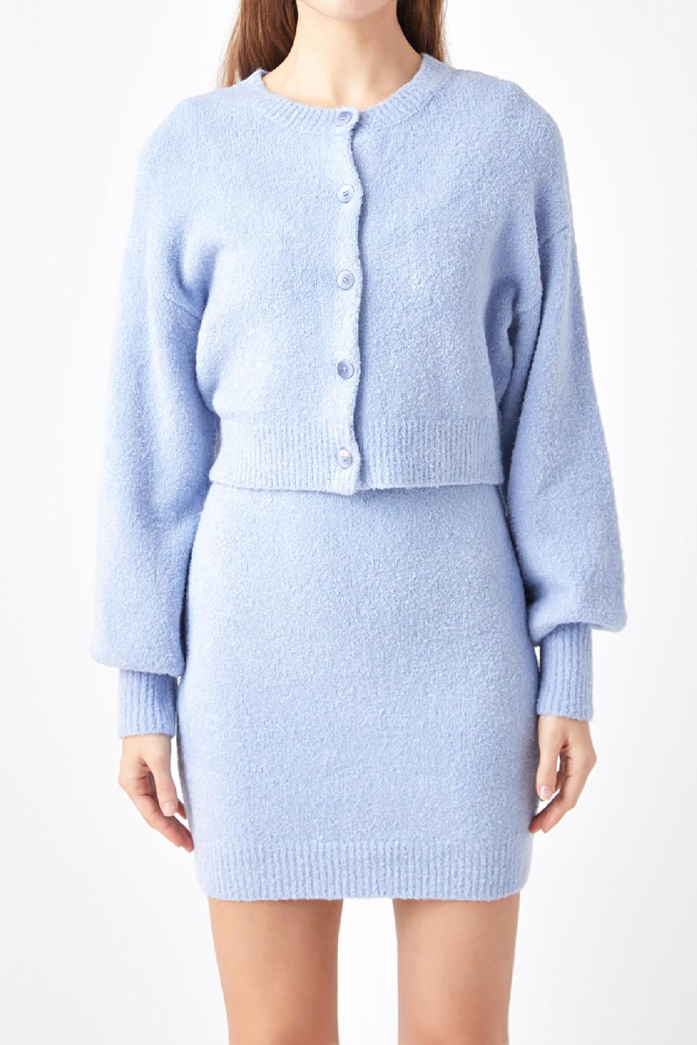 Endless Rose Knitted Puff Sleeve Cardigan BLUE