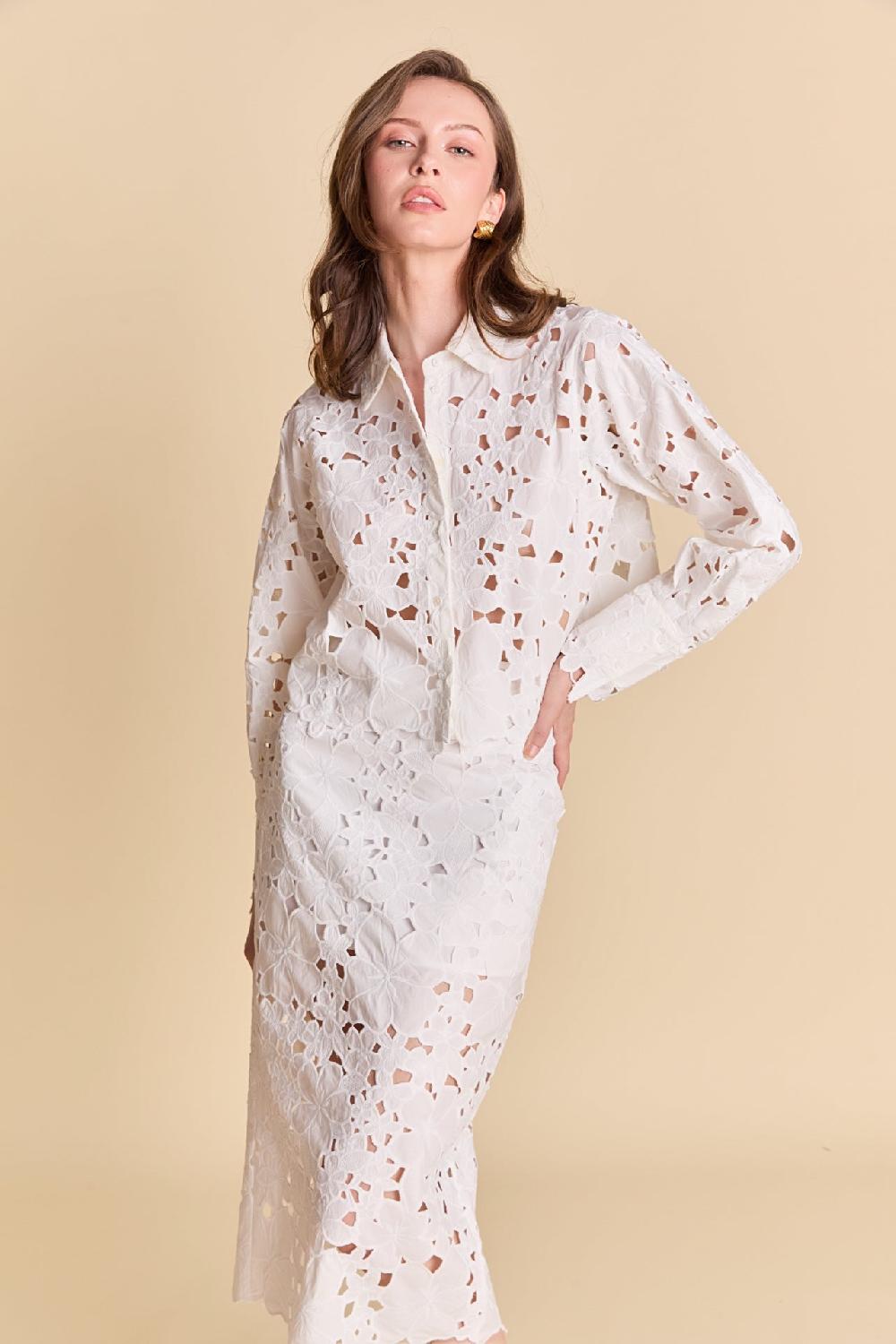 endless rose Lace Button-Up Top IVORY