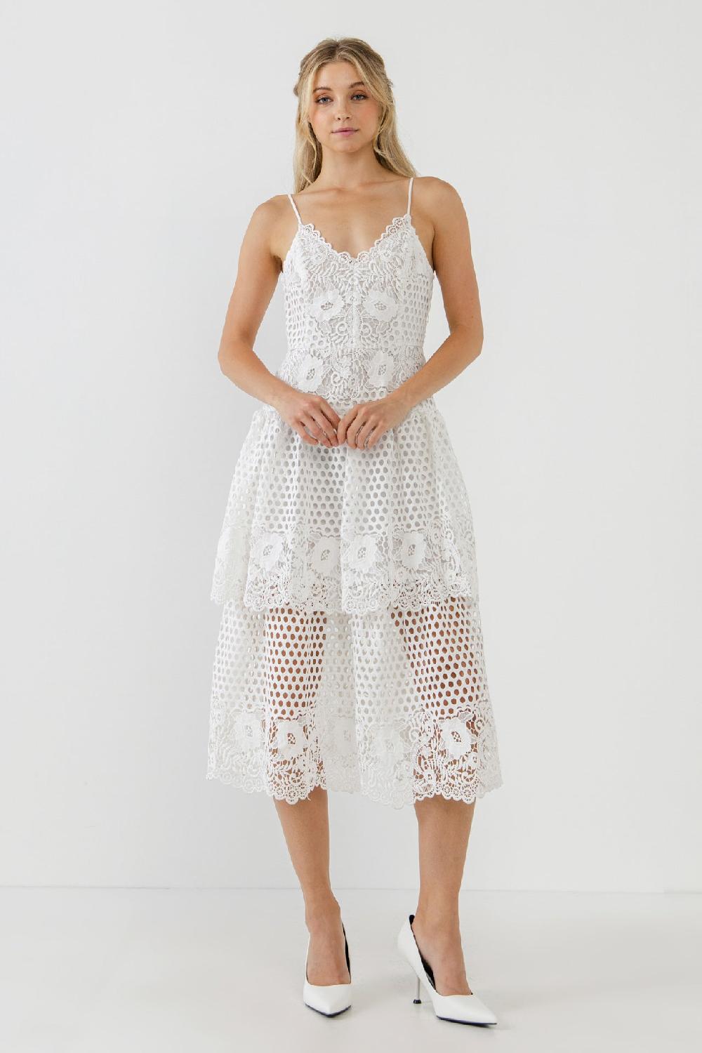 Endless Rose Lace Cami Tiered Midi Dress WHITE