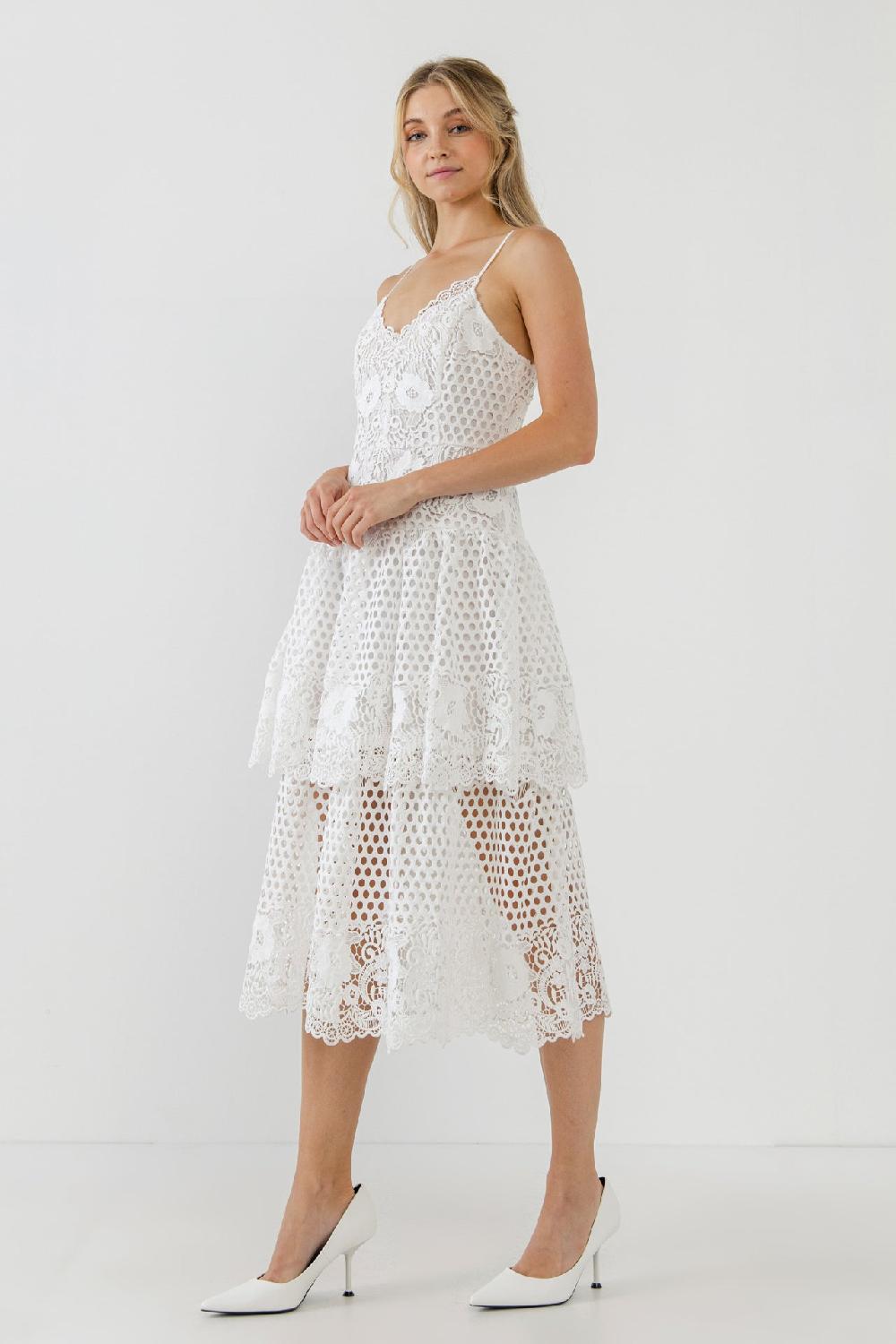 Endless Rose Lace Cami Tiered Midi Dress WHITE