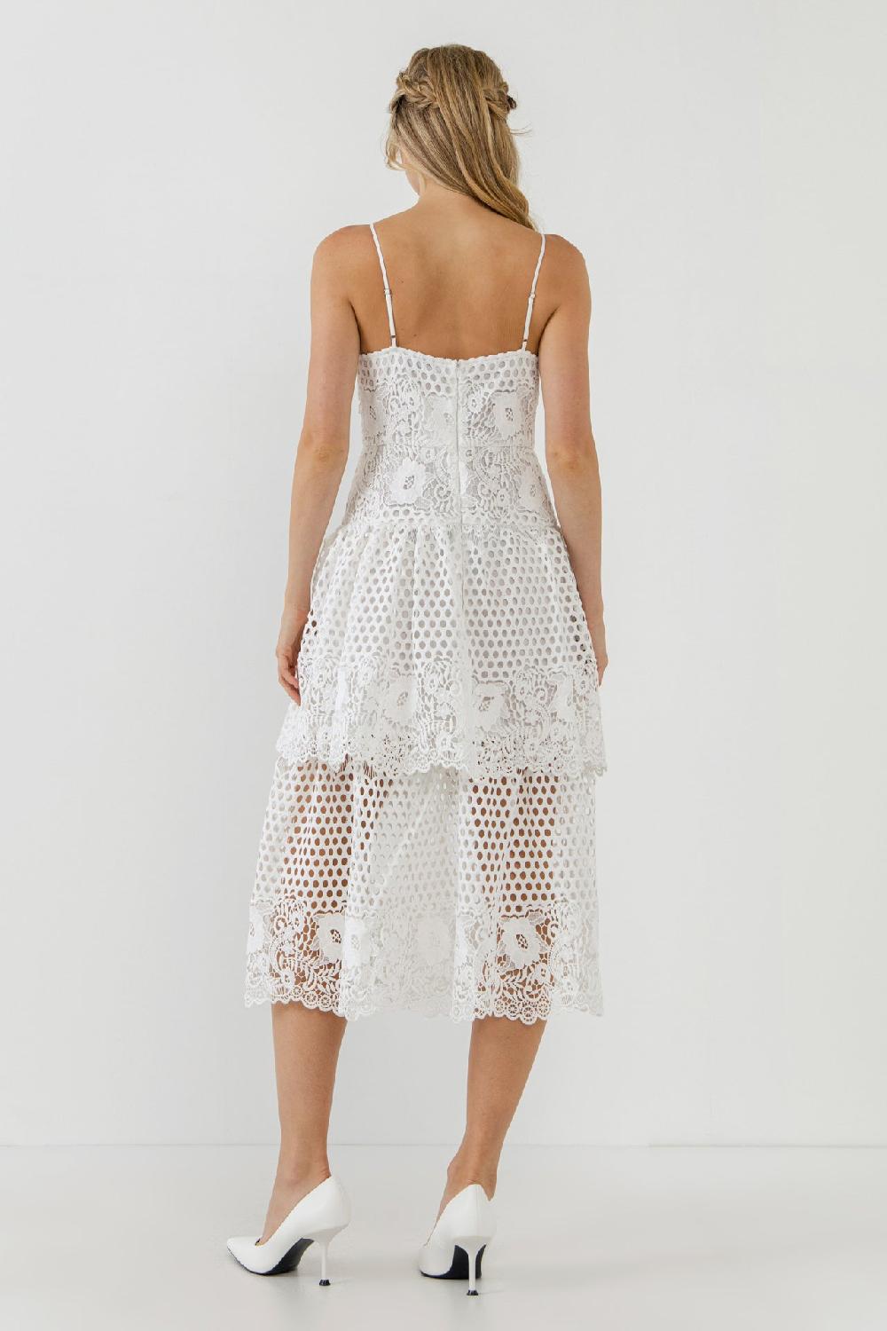 Endless Rose Lace Cami Tiered Midi Dress WHITE