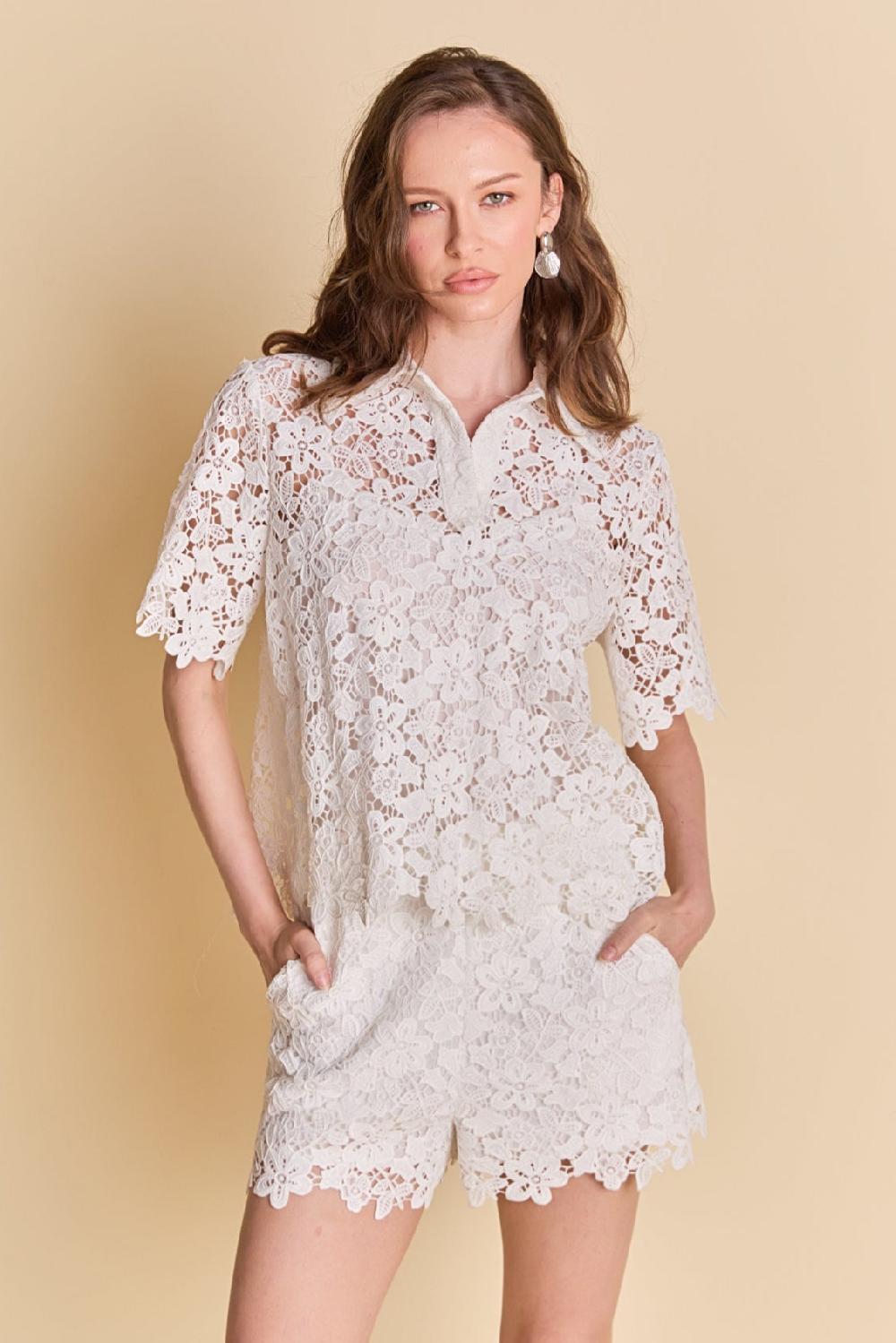 endless rose Lace Collared Top IVORY