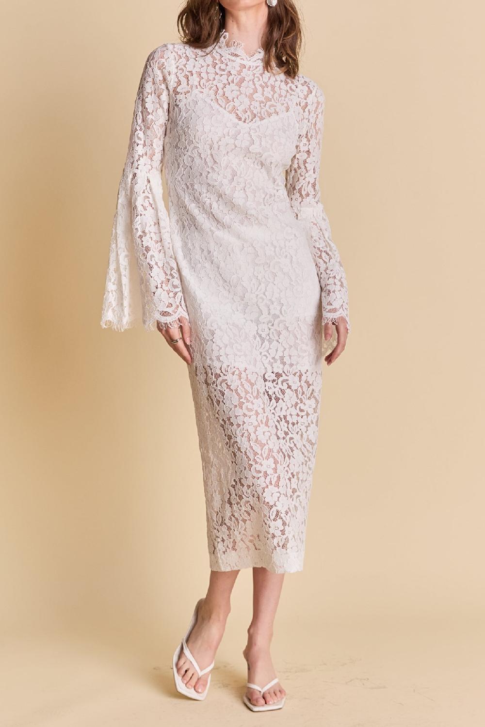 Endless Rose Lace Column Midi Dress WHITE