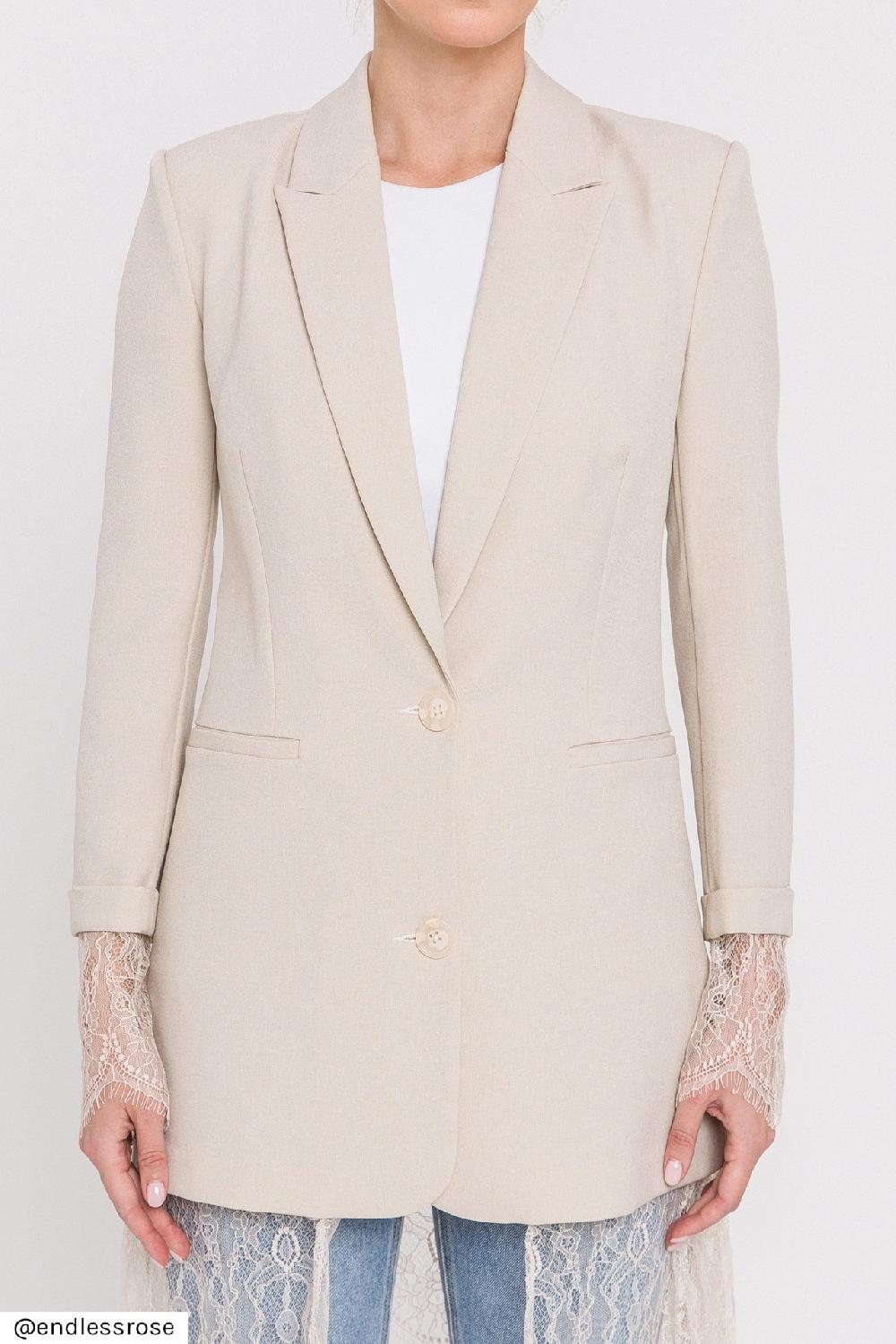 Endless Rose Lace Combo Blazer BEIGE