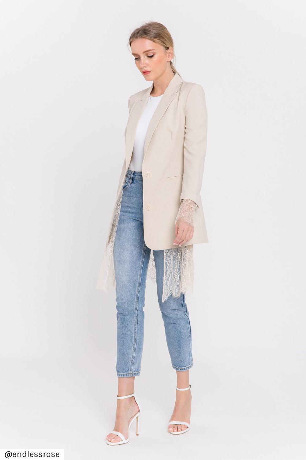 Endless Rose Lace Combo Blazer BEIGE