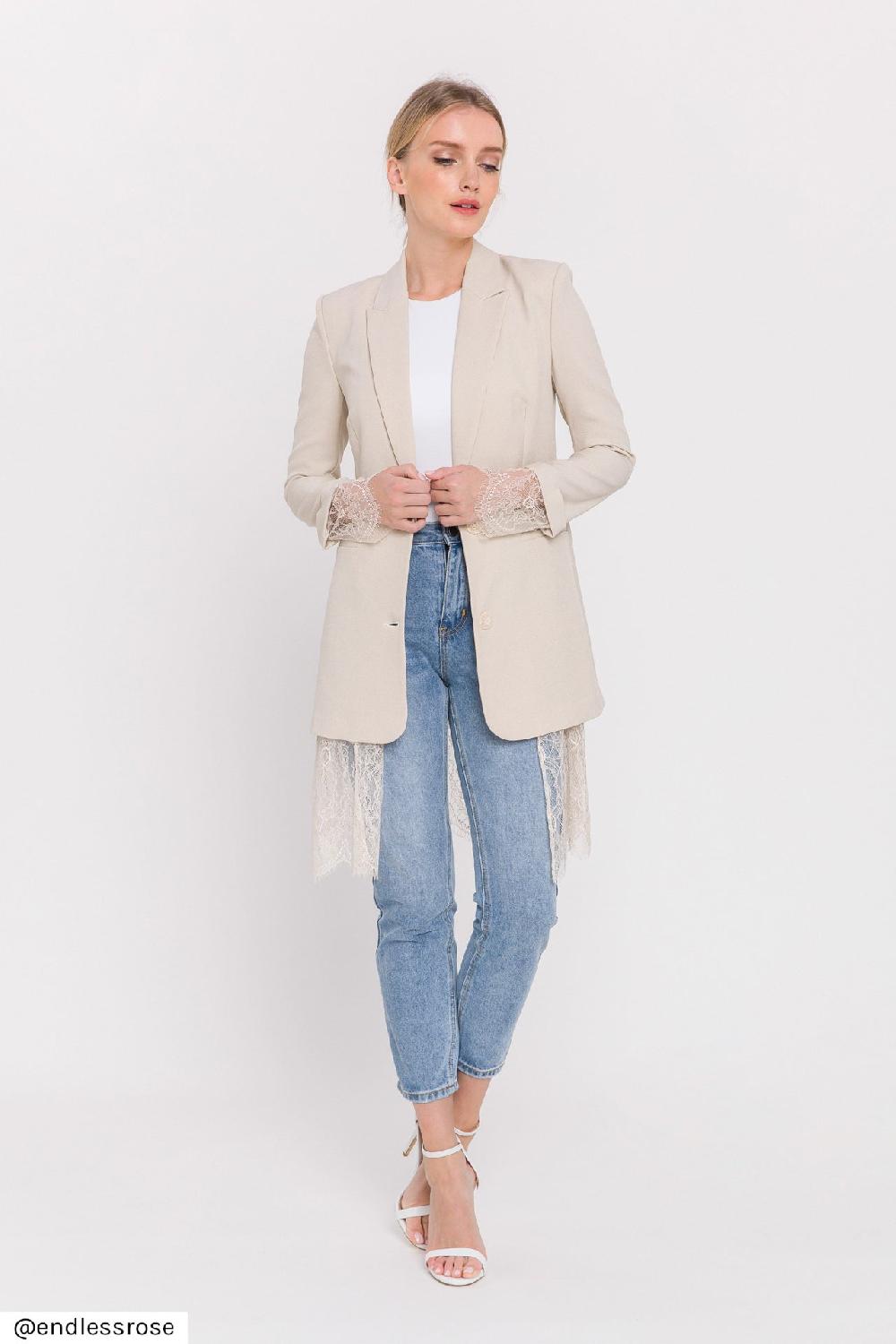 endless rose Lace Combo Blazer BEIGE