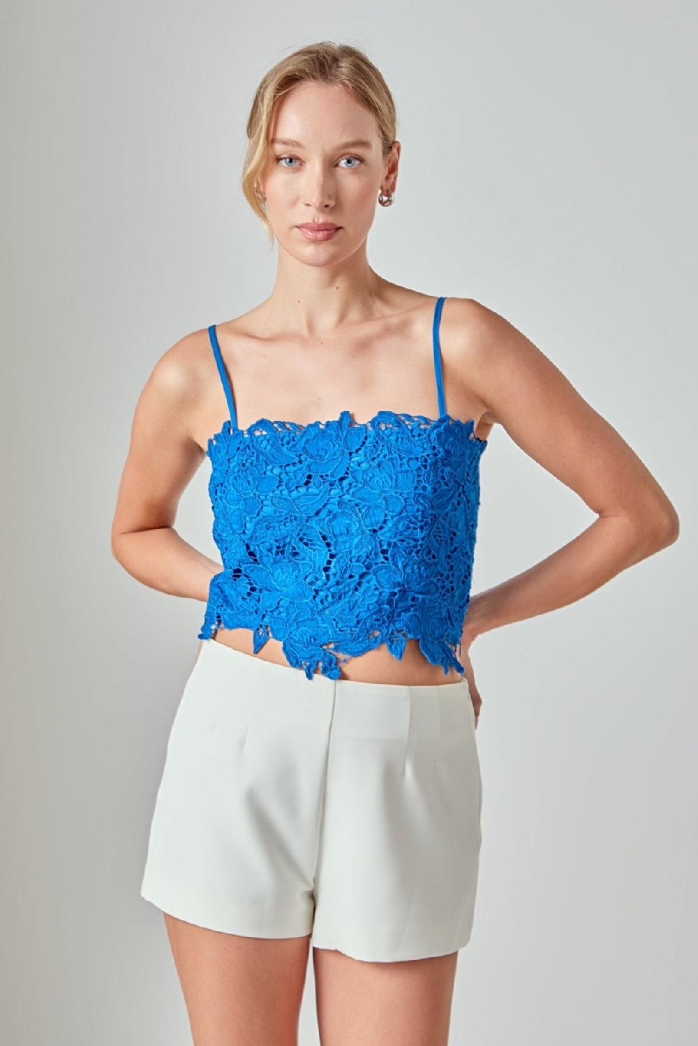 endless rose Lace Crop Fitted Top MULTI BLUE