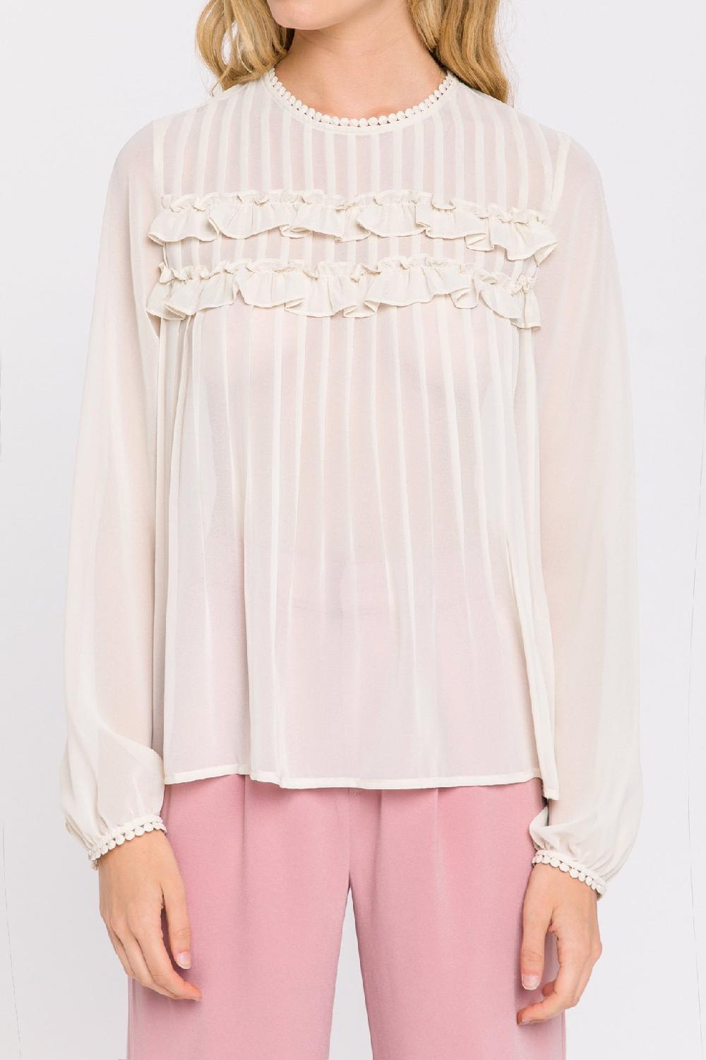 Endless Rose Lace Detail Pleated Blouse IVORY