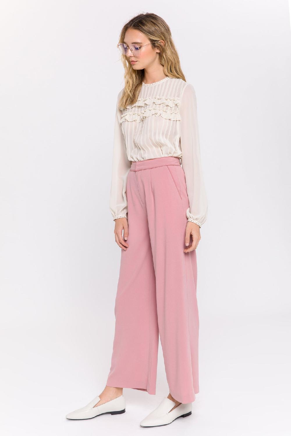 Endless Rose Lace Detail Pleated Blouse IVORY