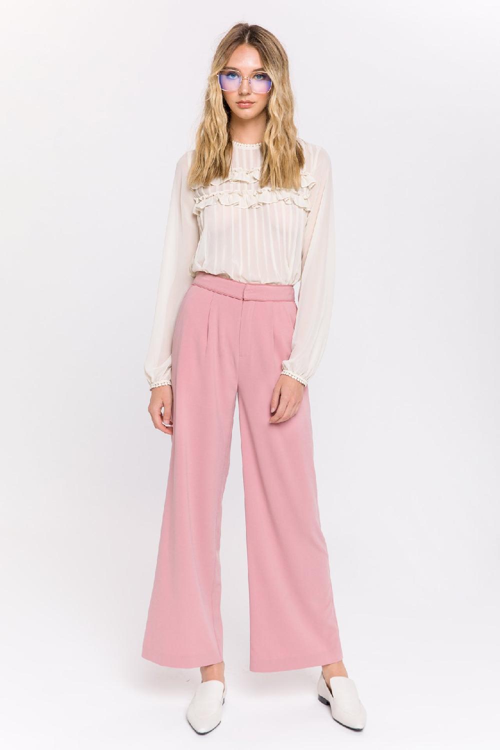 endless rose Lace Detail Pleated Blouse IVORY