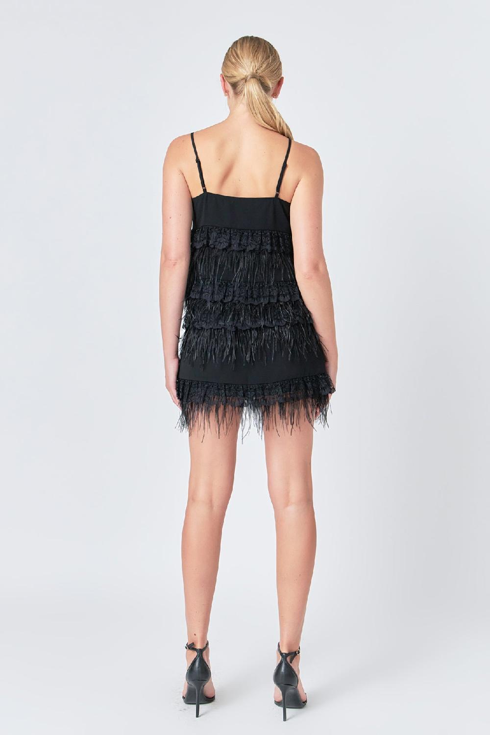 Endless Rose Lace & Feather Trim Mini Skirt BLACK