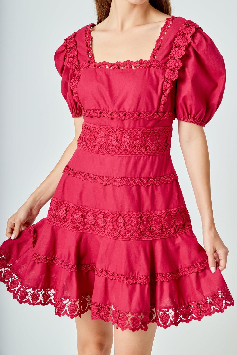 Endless Rose Lace Fit-and-Flare Mini Dress BERRY