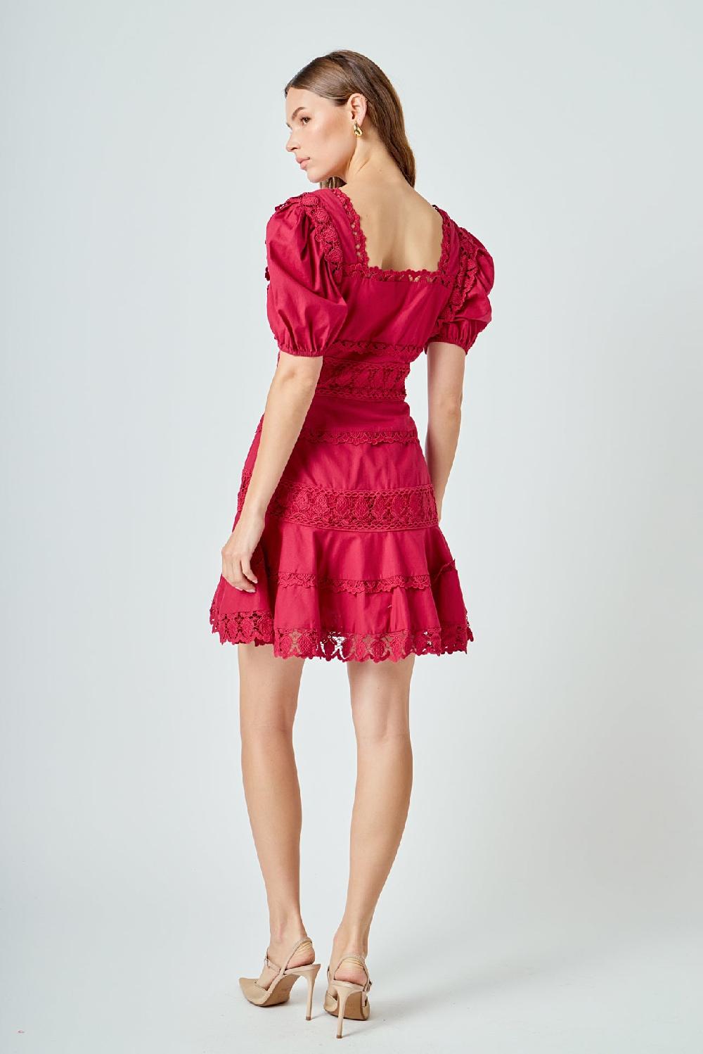Endless Rose Lace Fit-and-Flare Mini Dress BERRY