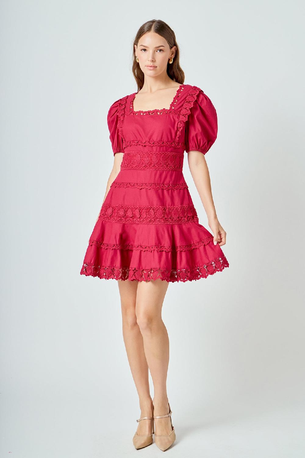 endless rose Lace Fit-and-Flare Mini Dress BERRY