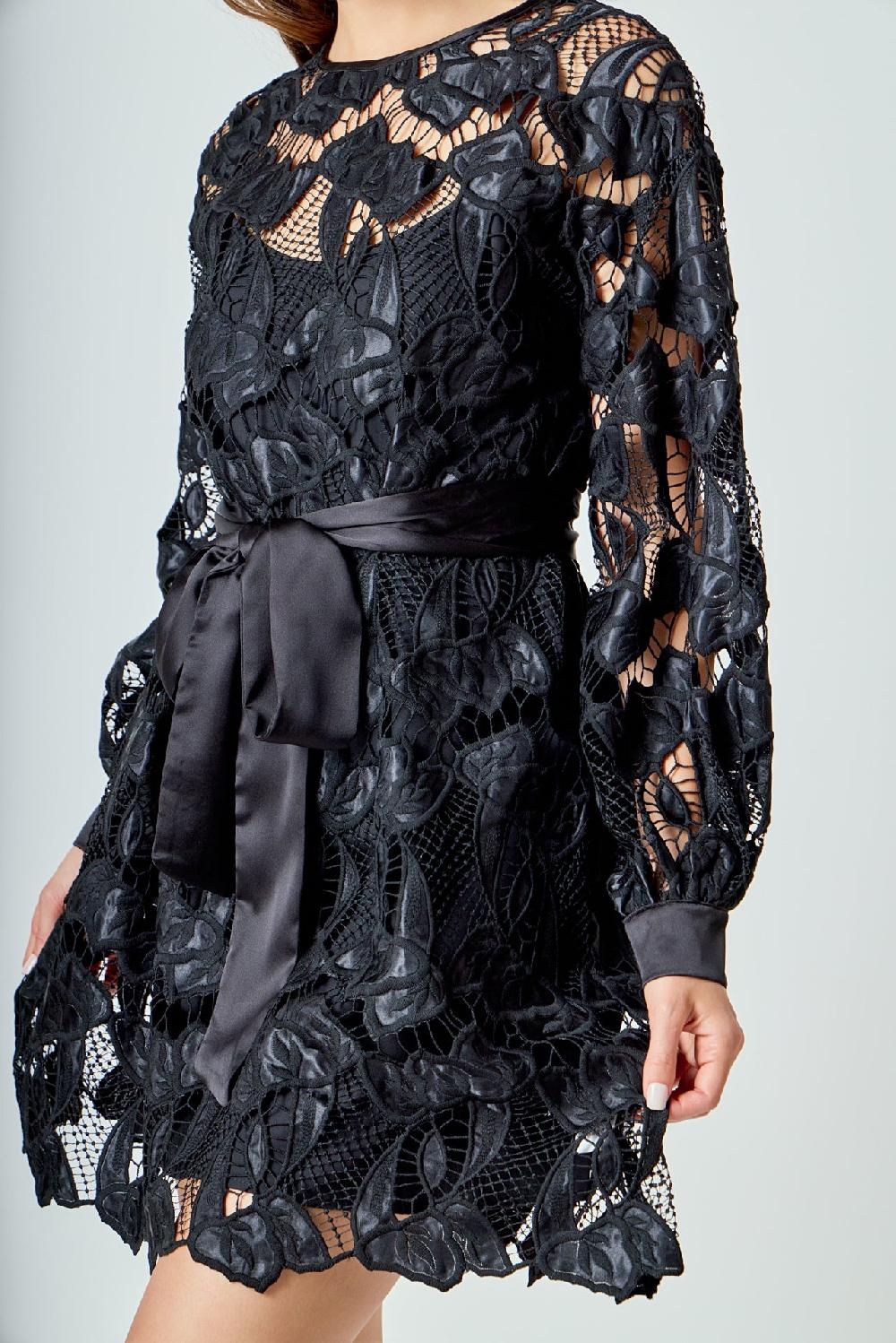 Endless Rose Lace Long Sleeve Mini Dress BLACK