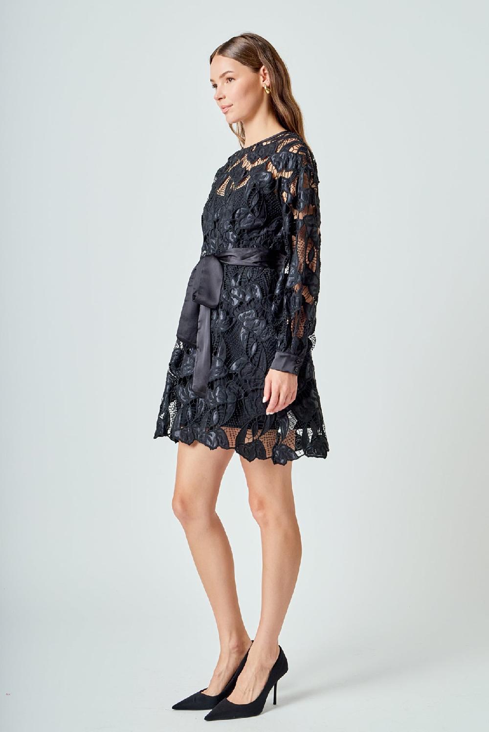 Endless Rose Lace Long Sleeve Mini Dress BLACK