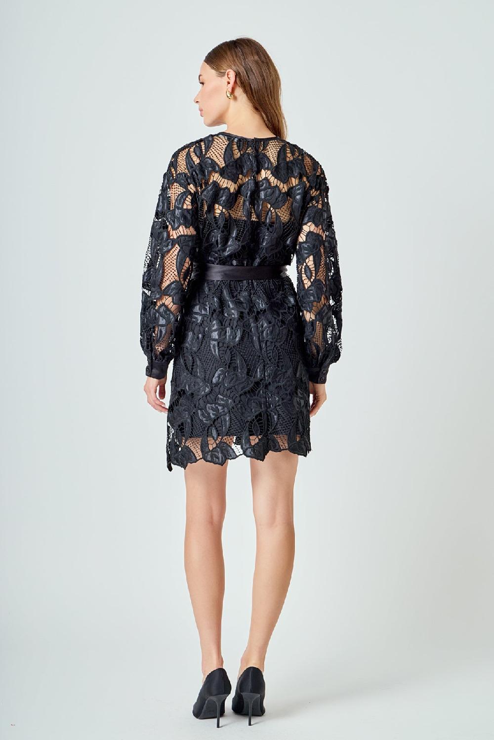 Endless Rose Lace Long Sleeve Mini Dress BLACK
