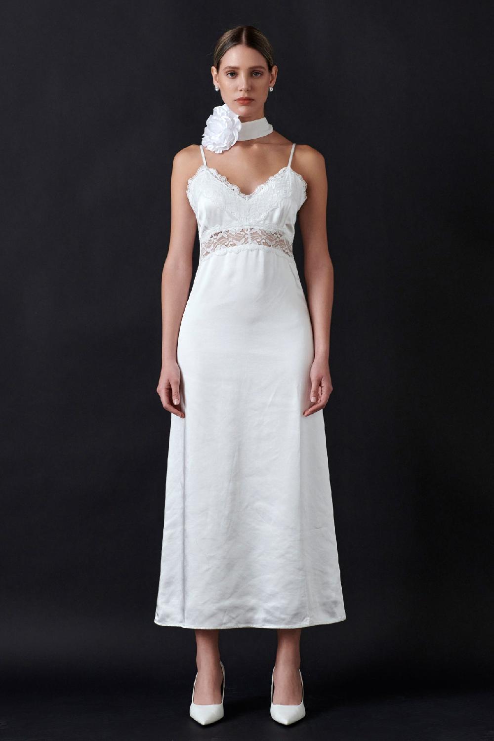endless rose Lace Maxi Slip WHITE