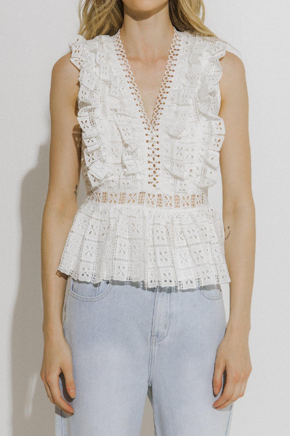 Endless Rose Lace Peplum Top WHITE