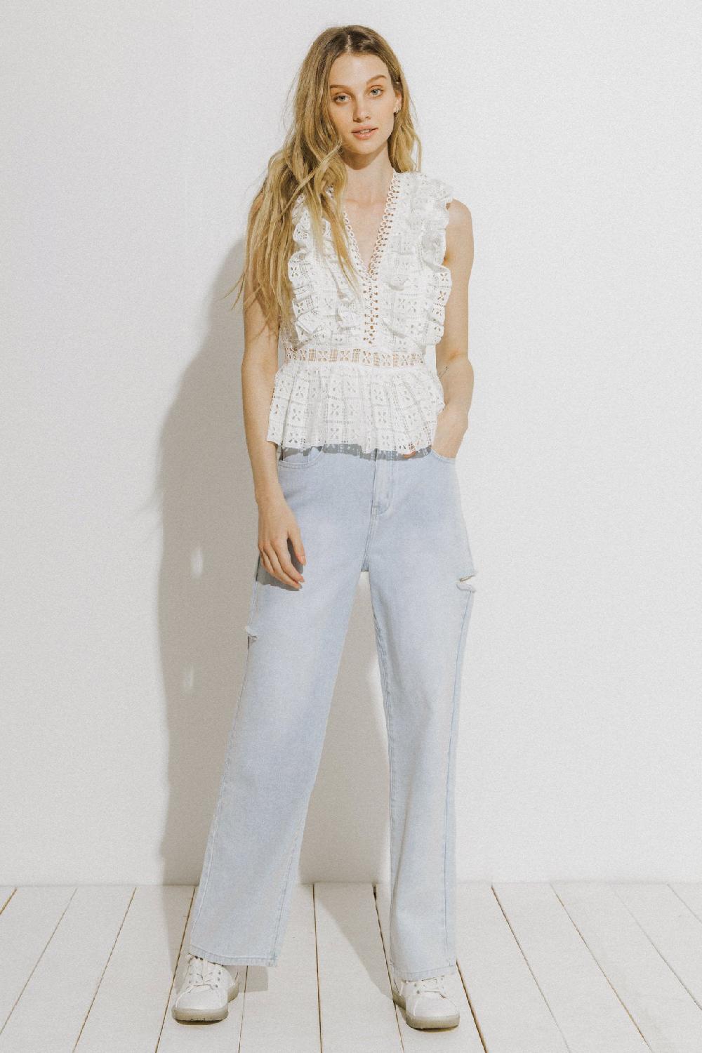 endless rose Lace Peplum Top WHITE