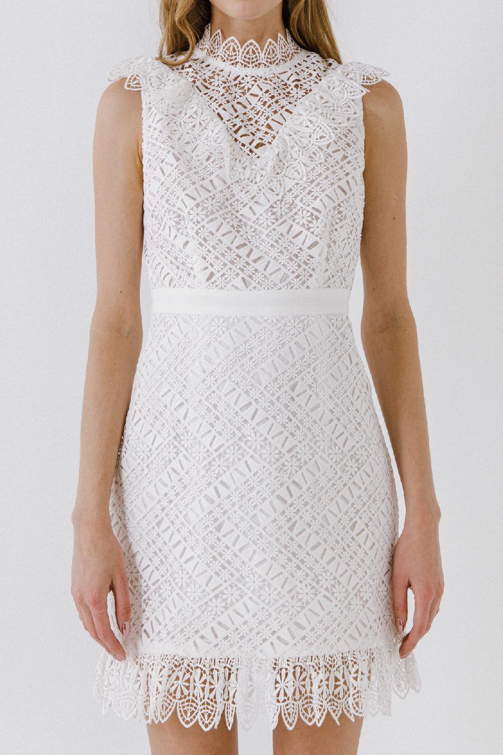 Endless Rose Lace Ruffled Mini Dress WHITE