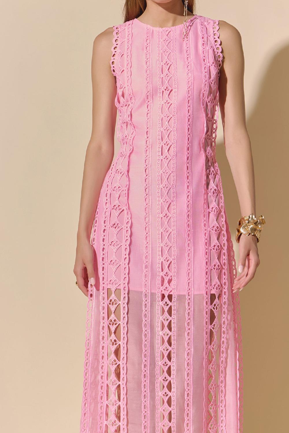 Endless Rose Lace Tiered Midi Dress PINK