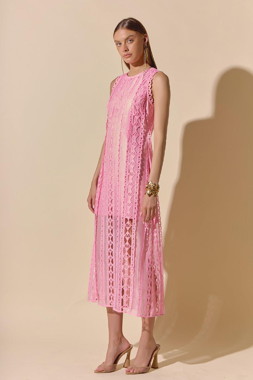 Endless Rose Lace Tiered Midi Dress PINK