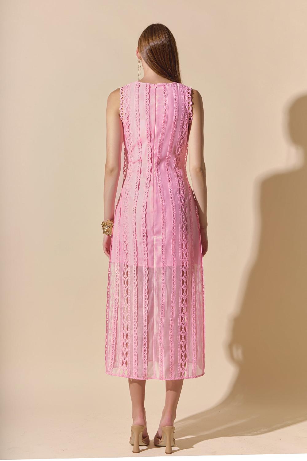 Endless Rose Lace Tiered Midi Dress PINK