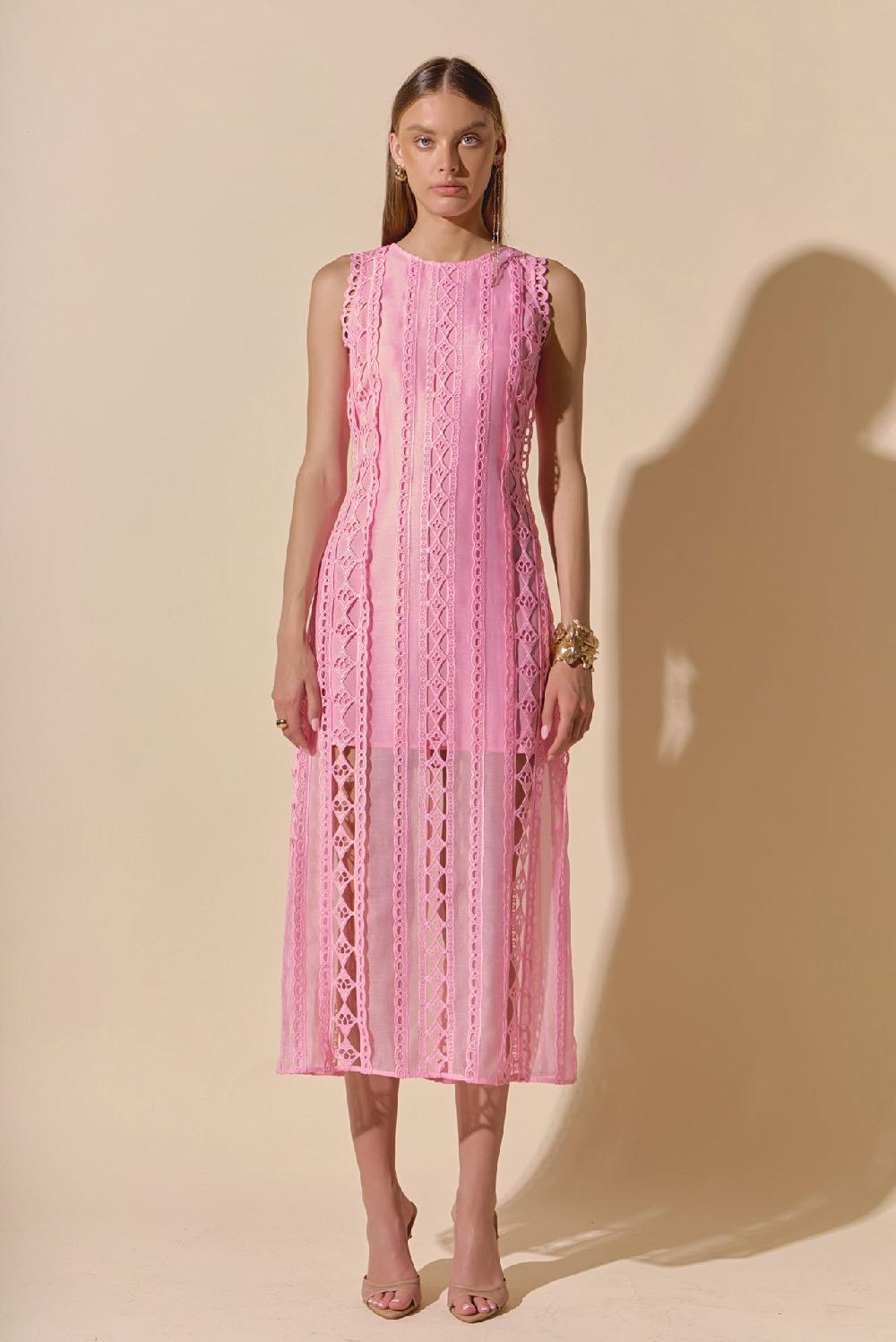 endless rose Lace Tiered Midi Dress PINK