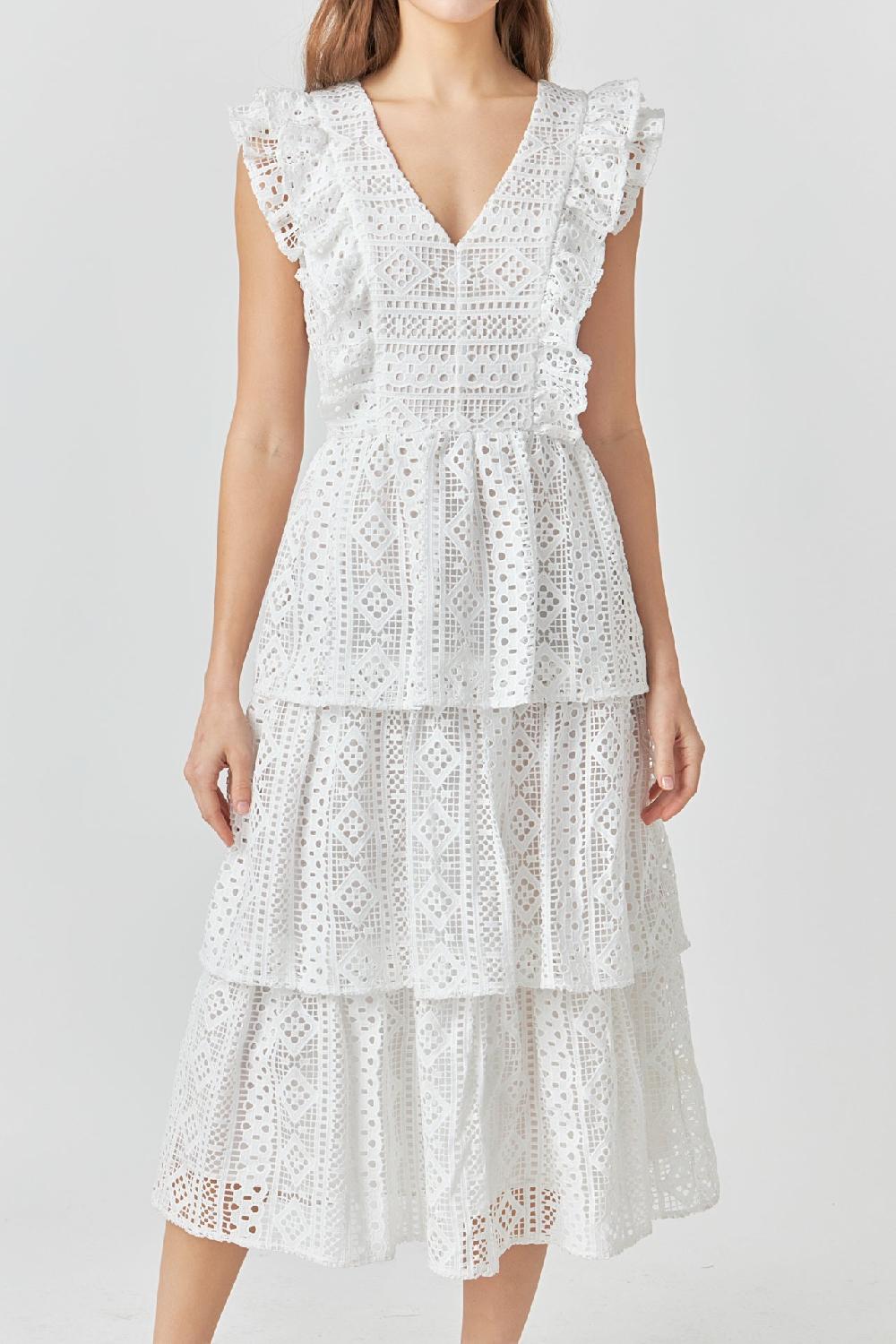 Endless Rose Lace Tiered Midi Dress WHITE