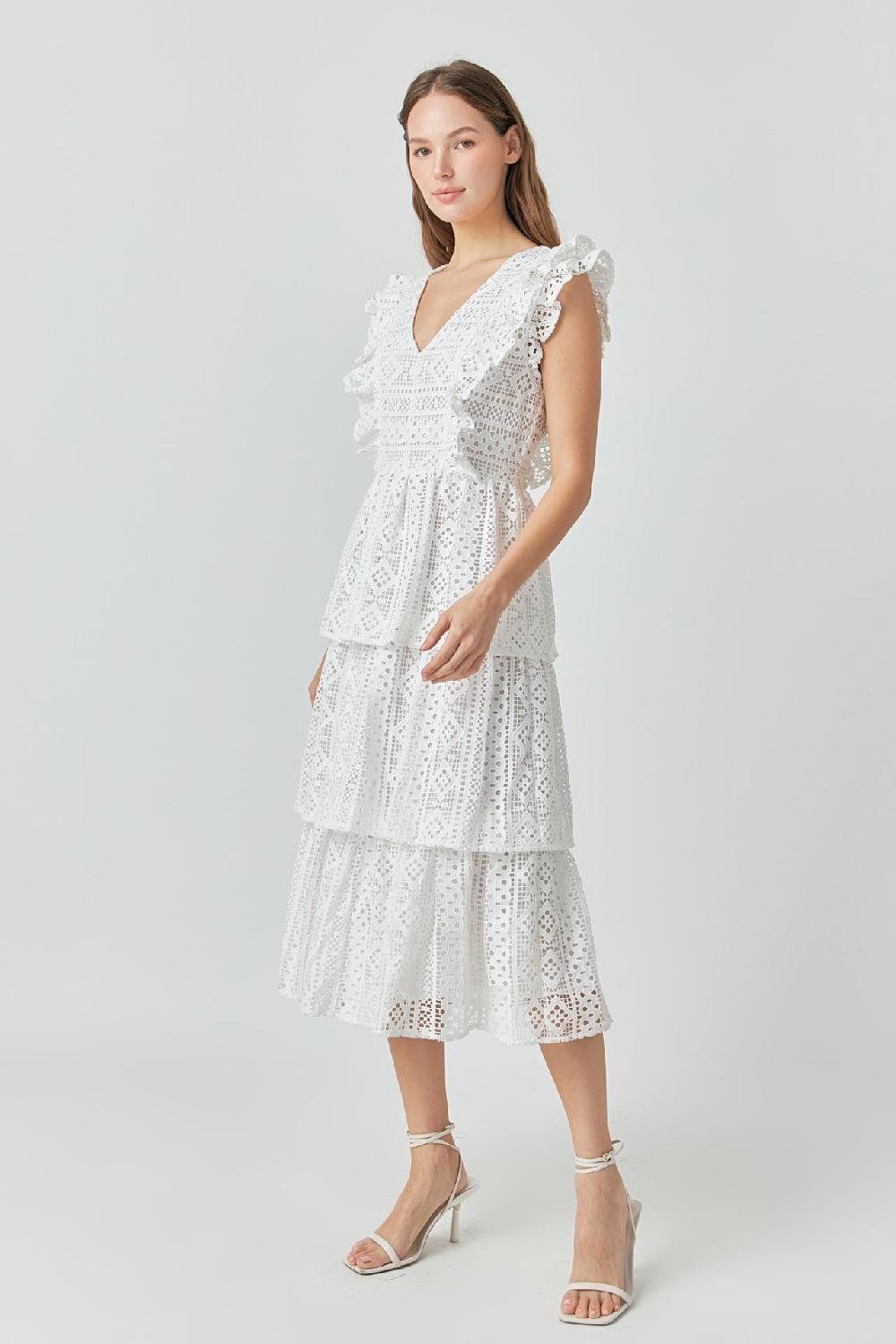 Endless Rose Lace Tiered Midi Dress WHITE