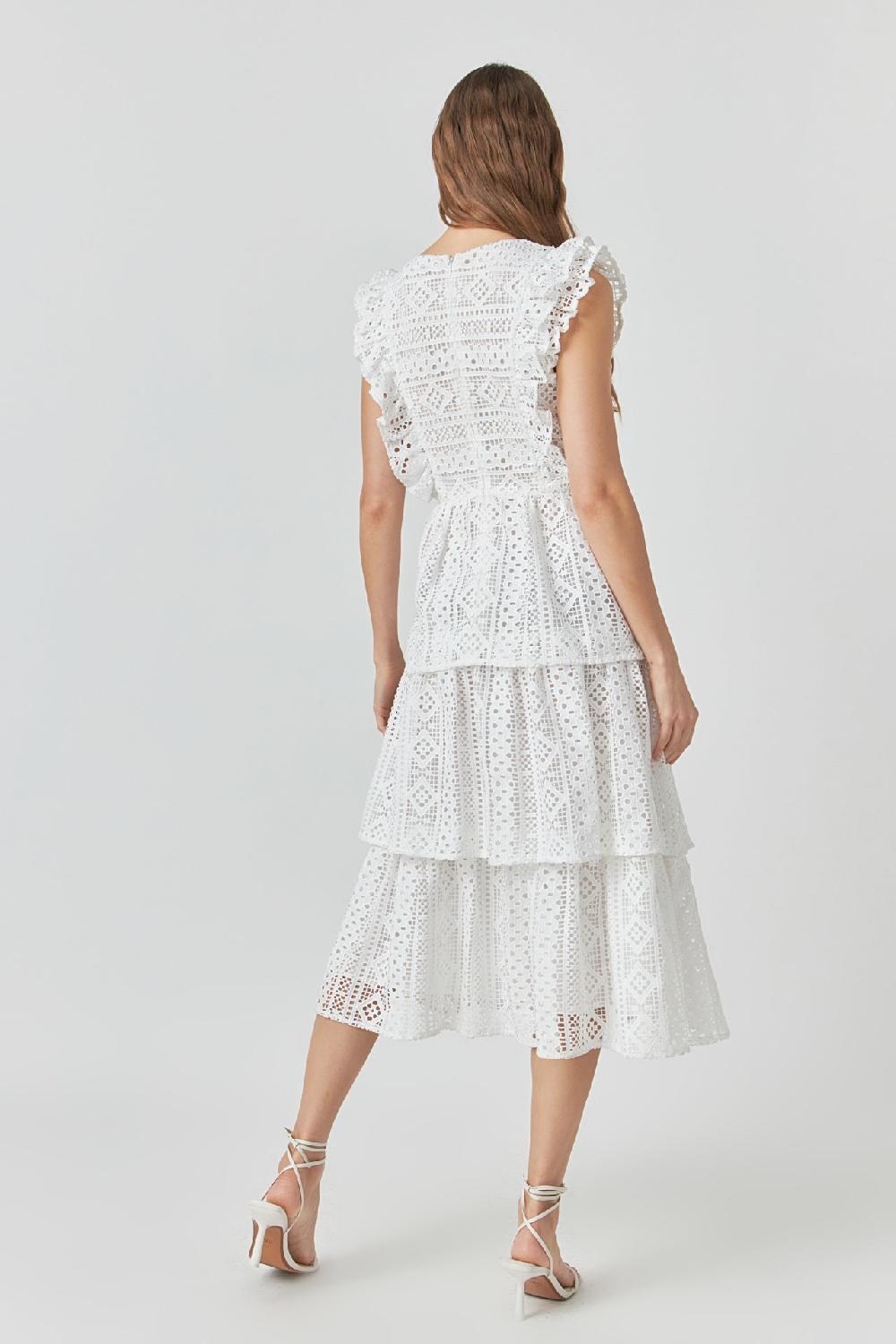 Endless Rose Lace Tiered Midi Dress WHITE