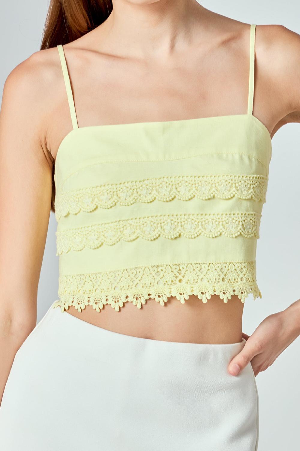 Endless Rose Lace Trim Crop Top BUTTER