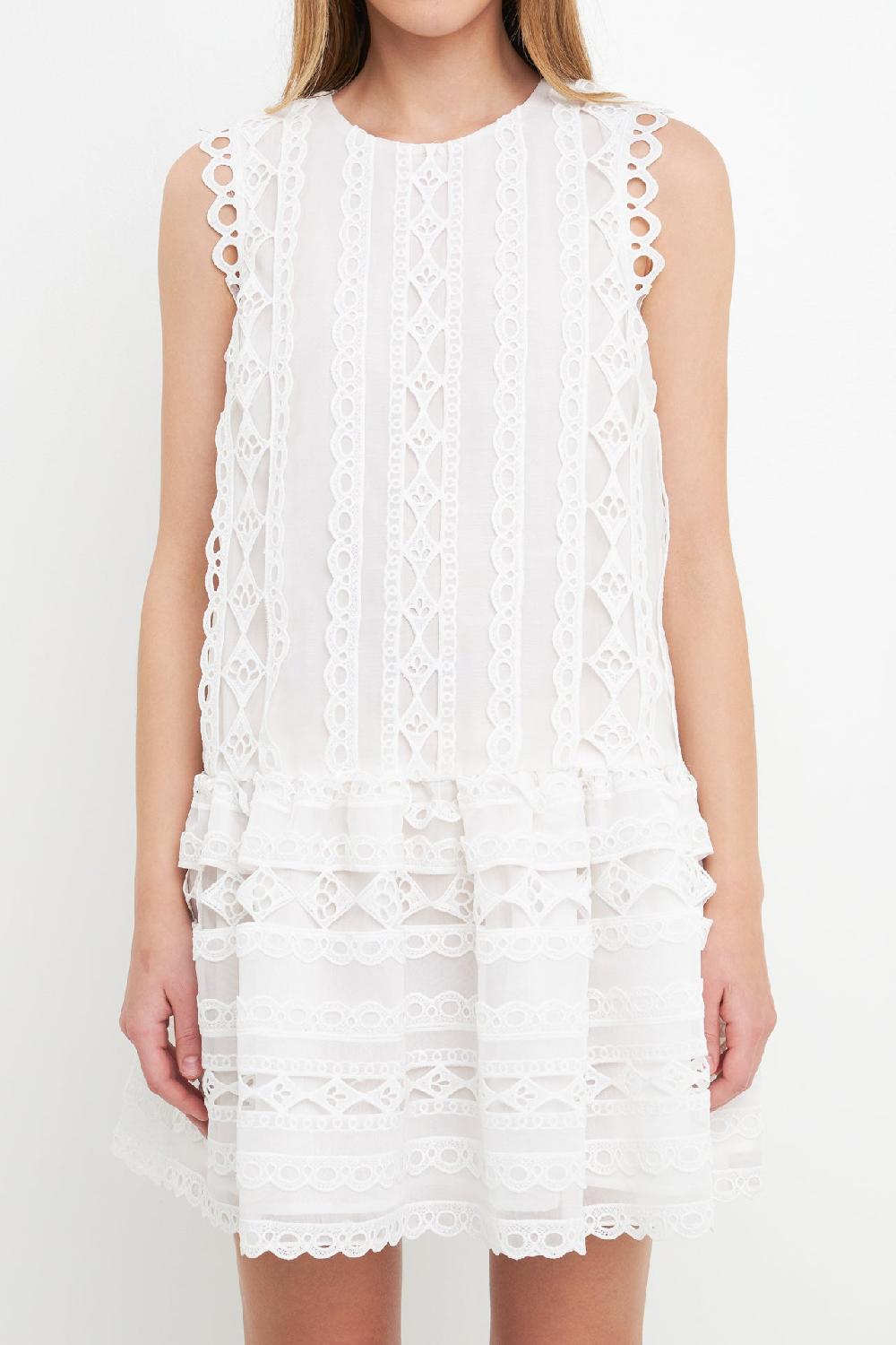 Endless Rose Lace Trim Detail Mini Dress WHITE