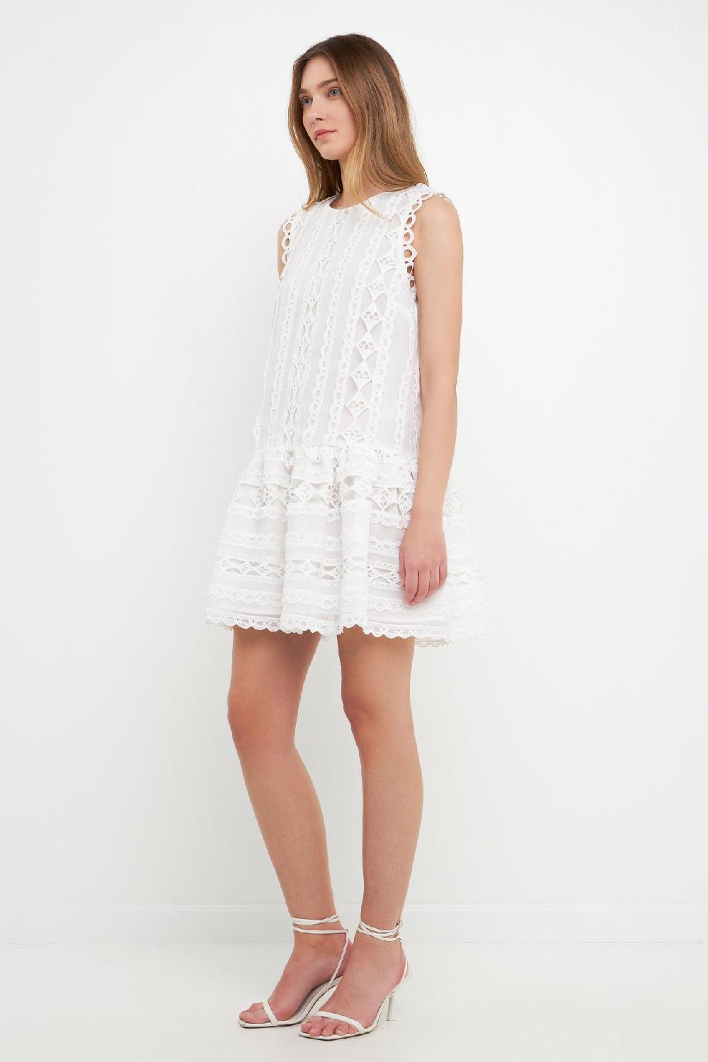 Endless Rose Lace Trim Detail Mini Dress WHITE