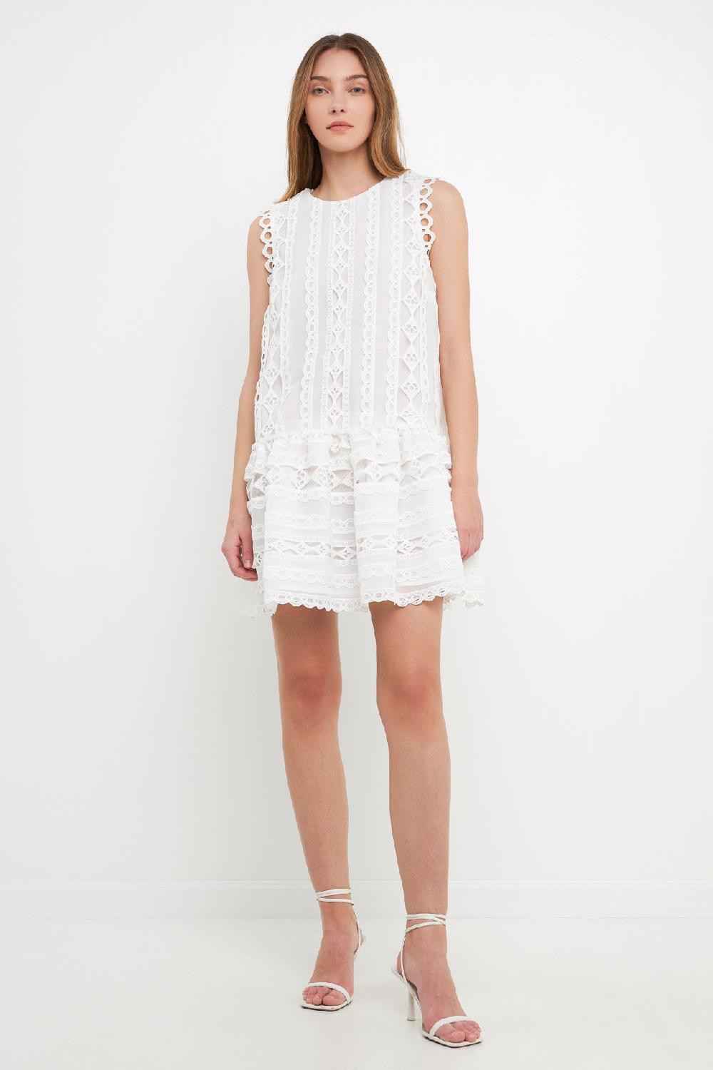 endless rose Lace Trim Detail Mini Dress WHITE