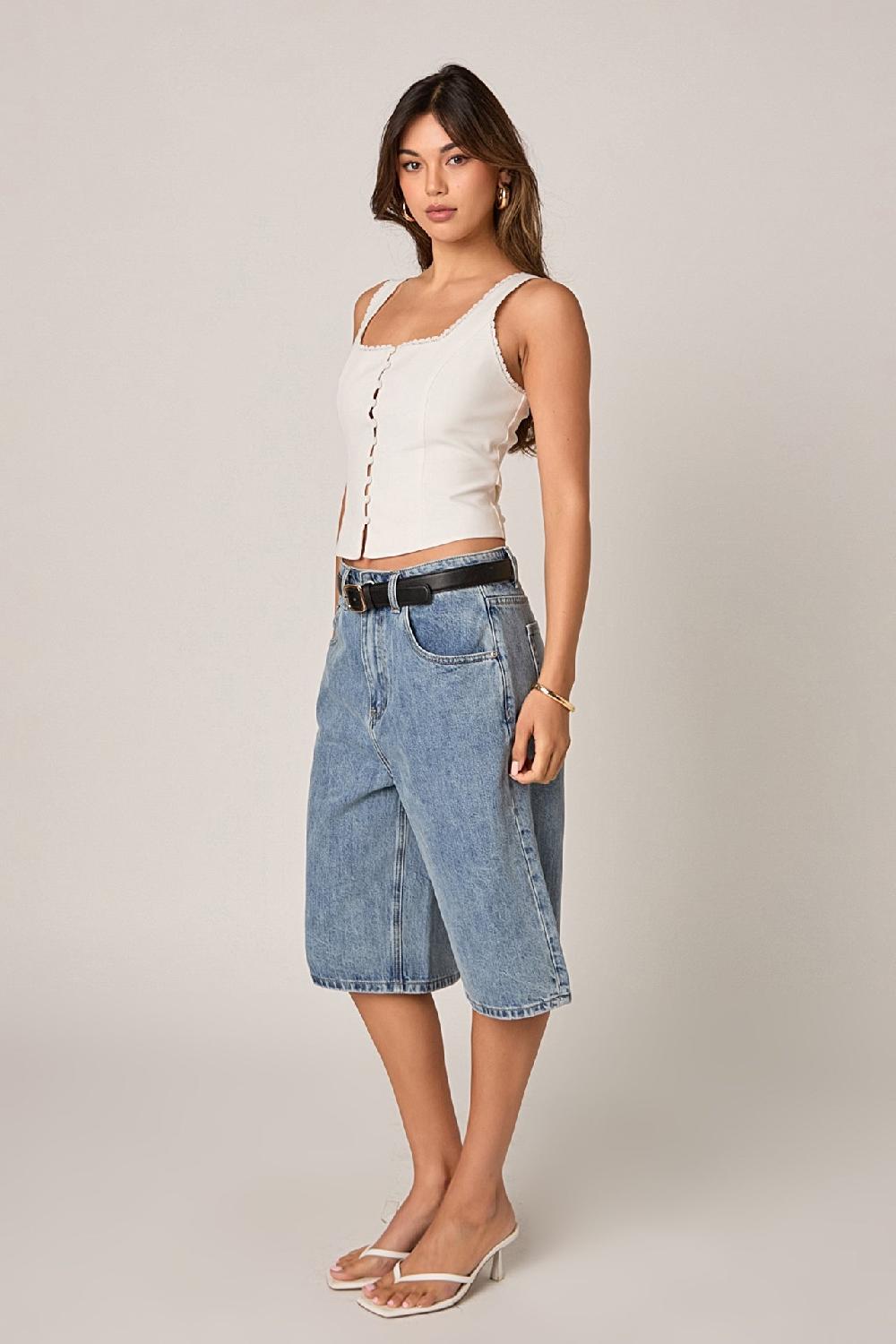 Endless Rose Lace Trim Linen Top WHITE