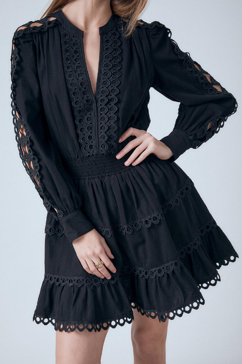 Endless Rose Lace Trim Mini Dress BLACK