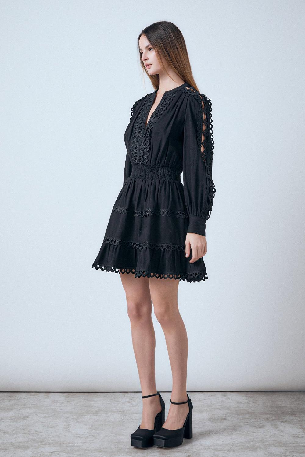 Endless Rose Lace Trim Mini Dress BLACK