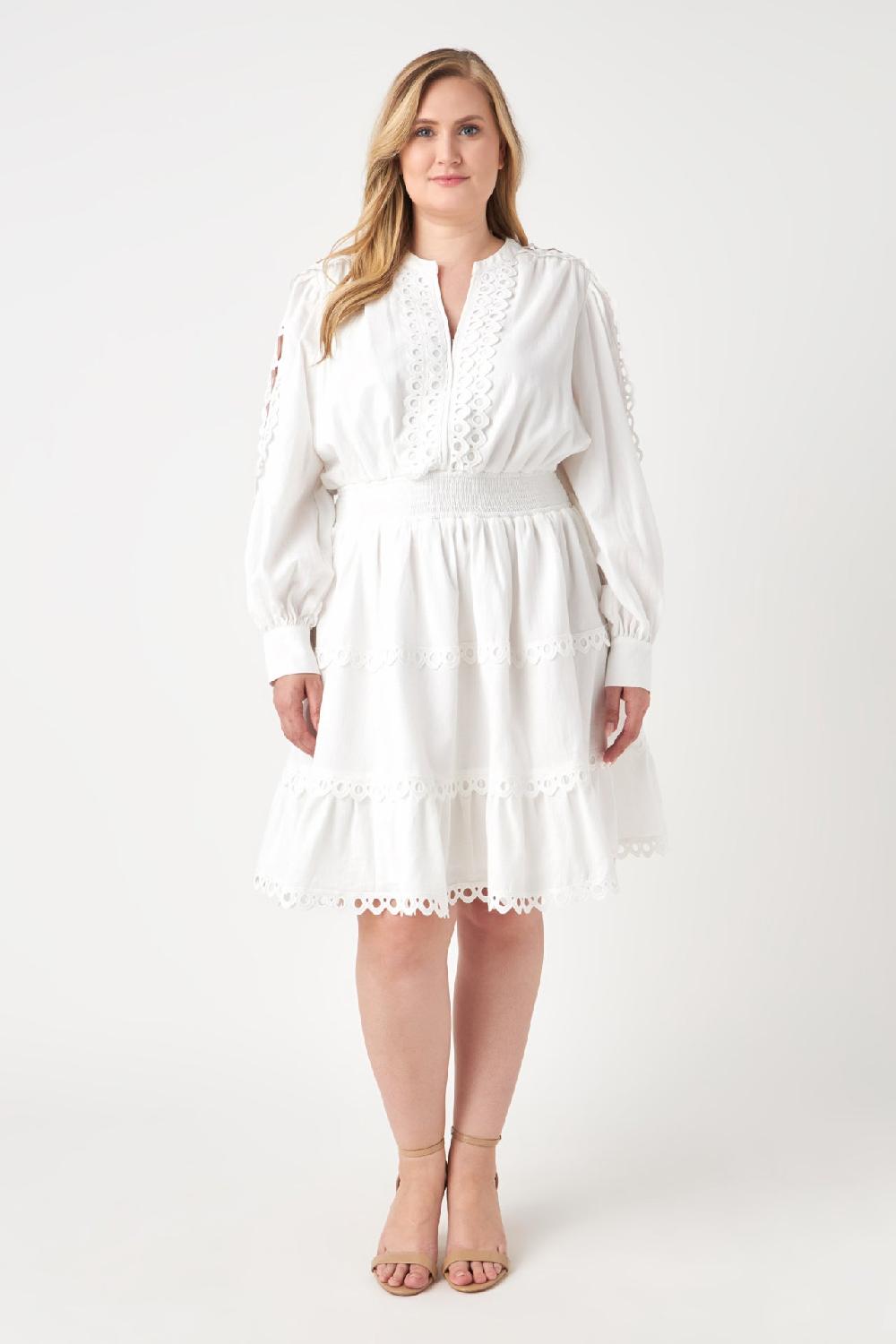 endless rose Lace Trim Mini Dress WHITE