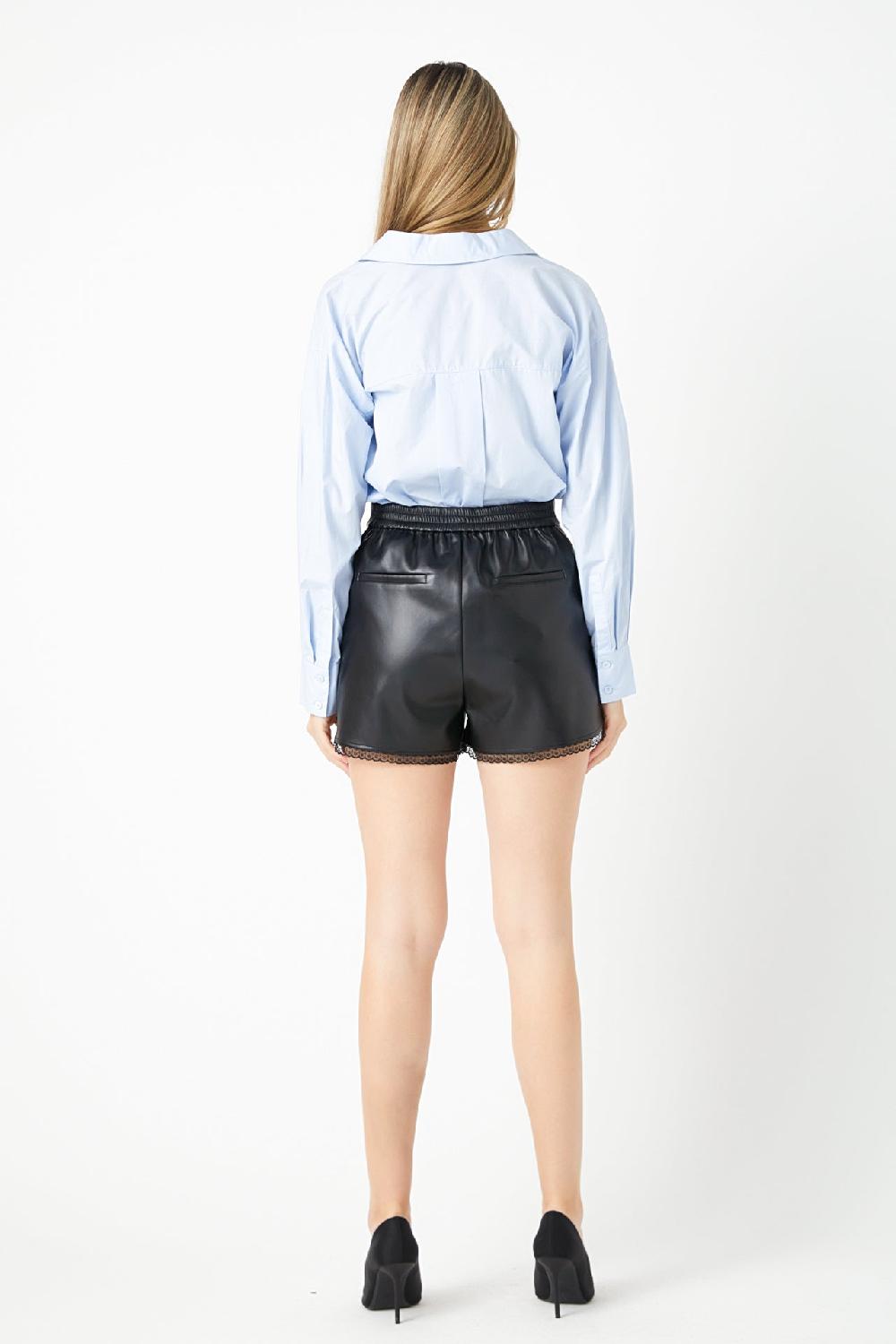 Endless Rose Lace Trimed Leather Shorts BLACK